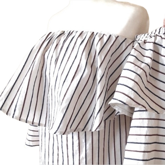 10/$63 sale Dance & Marvel Summer linen cotton stripe ruffle off the shoulder - Picture 3 of 6